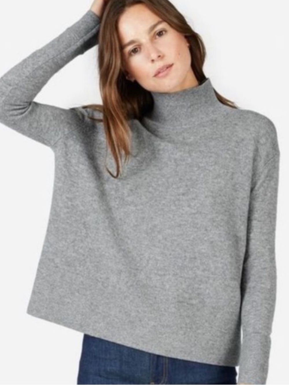 Everlane The 100% Cashmere Square Mock Neck Sweater Grey Small